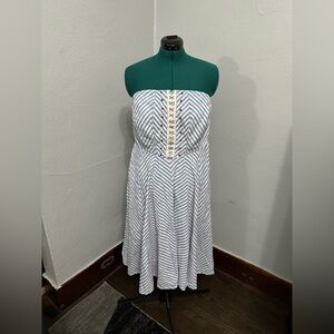 Maeve by Anthropologie Blue and White Striped Strapless Dress